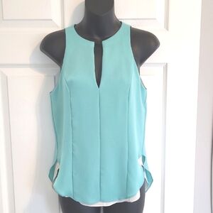 Rag & Bone Panelled Aqua Turquoise Silk Front Slit High Neck Tank Shell XS